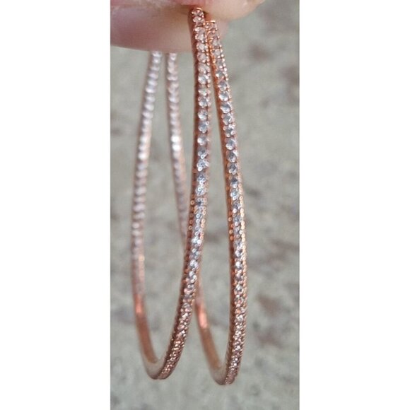 NEW Nordstrom Cubic Zirconia and Rose Gold Nickel -Free Hoop Earrings - Picture 6 of 6